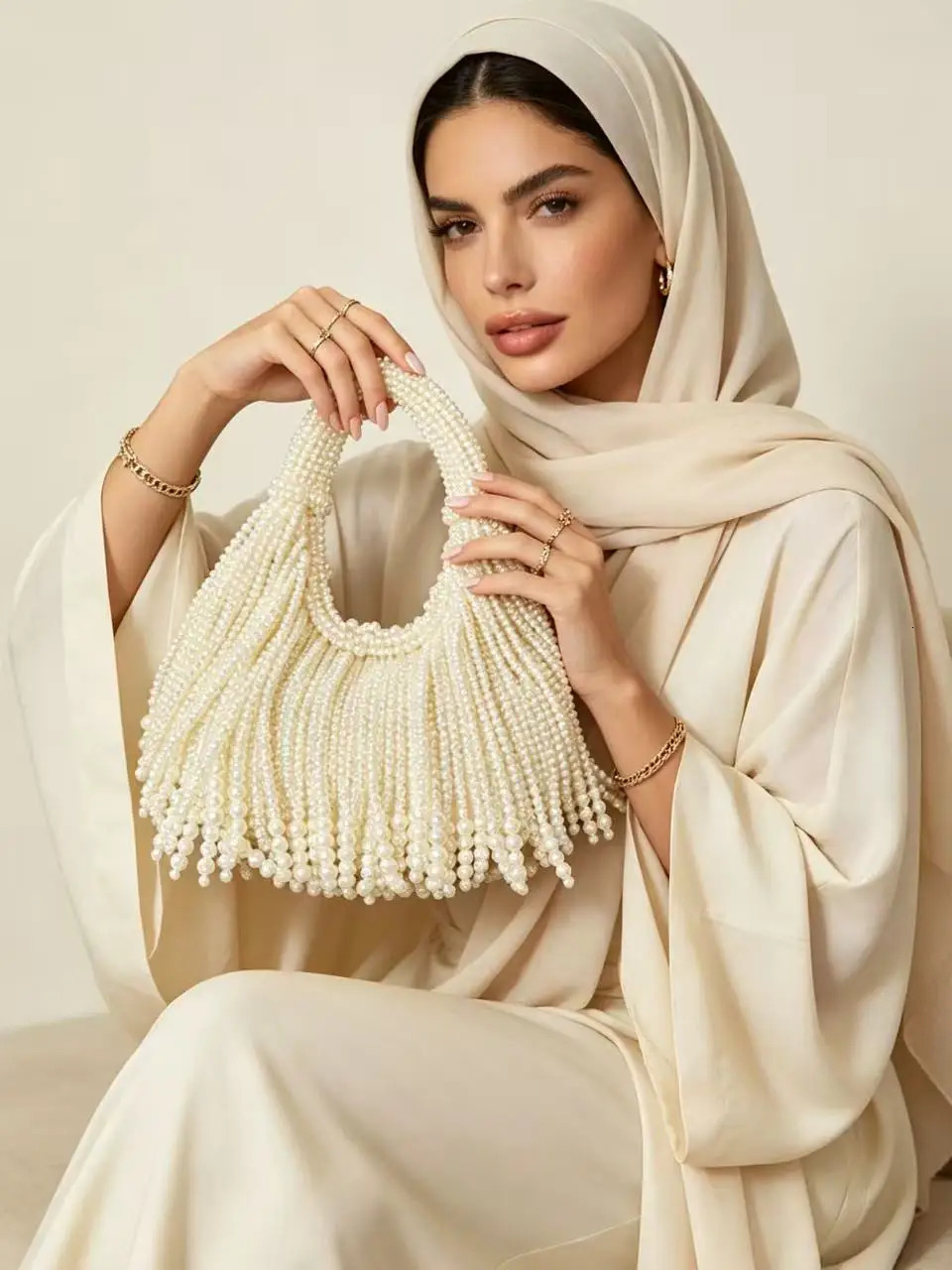 y Handmade Faux Pearl Beaded Evening Clutch Vintage Fringe Detail Shoulder Bag Elegant Party Wedding Handbag for Women 260921
