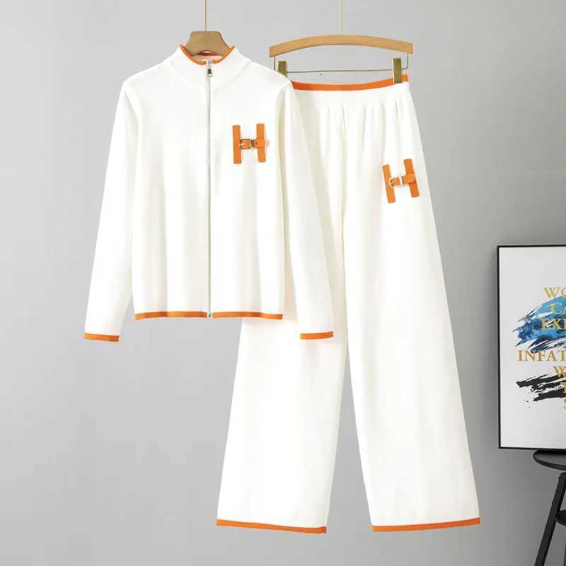 Sets Casual Fashion Simple Baseball Knitted Cardigan Wide-leg Pants Two-piece Set N260922