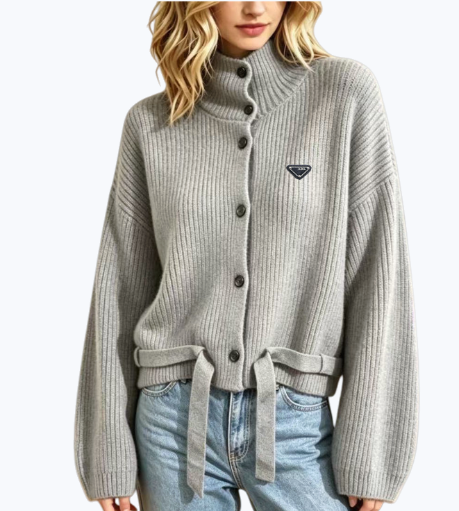 designer women High necked cardigan knitted sweater new autumn winter design oriented womens jacket