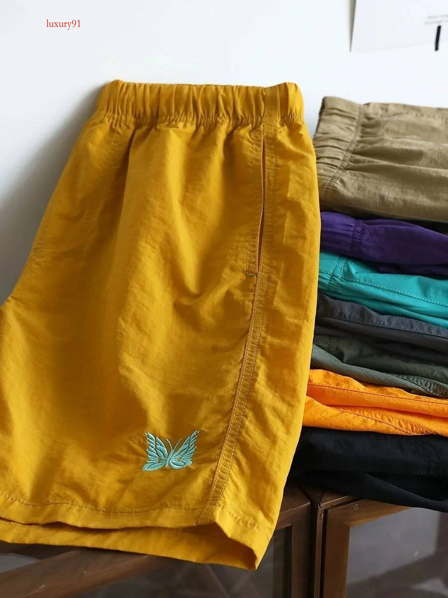 Mens Shorts Needles Butterfly Embroidery Unisex Loose Casual Quarter Length Pants Quick Dry Nylon Gym Sports Running Shorts Beach Pants