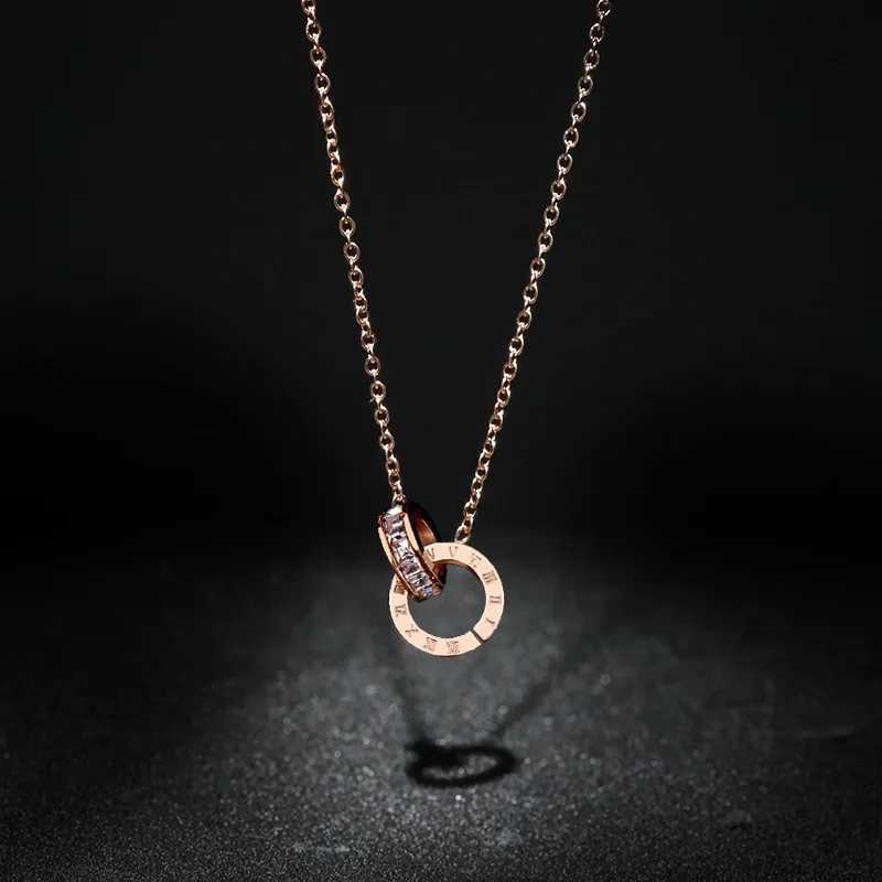 Pendant Necklaces Luxury Elegant Crystal Circle Choker Fashion Roman Digital Stainless Steel Gold Silver Color Pendant Necklaces for Women Jewelry X