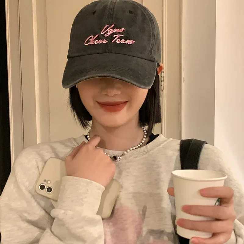 Washed Cotton Baseball Caps for Retro Women Embroidery Letter Hip Hop Sun Hats Solid Color Outdoor Girl Sunshade Duck Tongue Cap M260921
