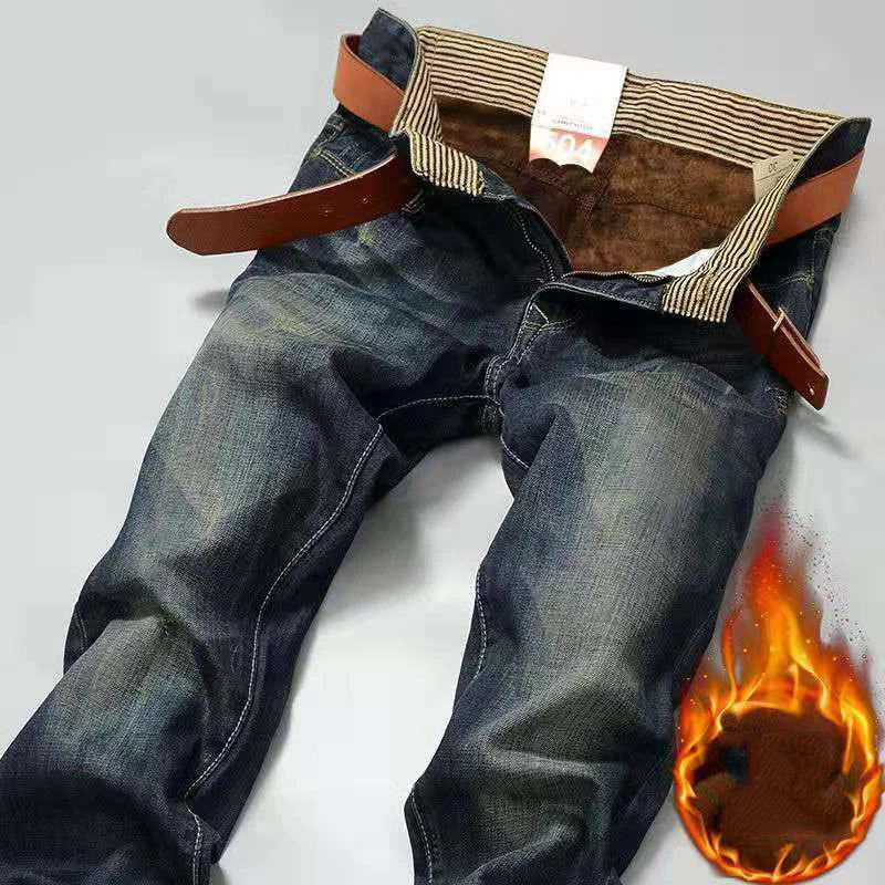 Jeans elasticizzati in flanella calda termica autunno inverno da uomo Pantaloni in pile di qualità Pantaloni dritti floccati Jean Maschio 260922