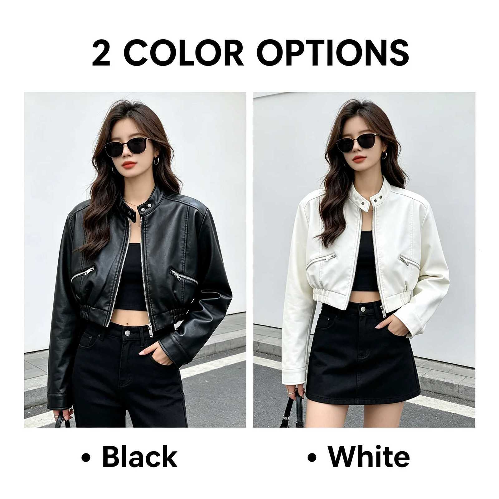 New 2026 Autumn Handsome Versatile Short Motorcycle Jacket Top High Waist PU Leather Jacket for Women Faux Fur Coat C260921