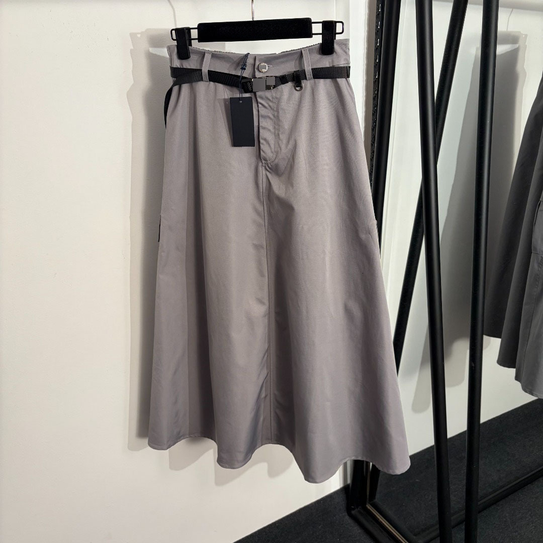 Womens Designer Midi Skirt High Waisted Cargo Pockets Safety Buckle Belt A Line Y2K Techwear Streetwear Casual Skirts