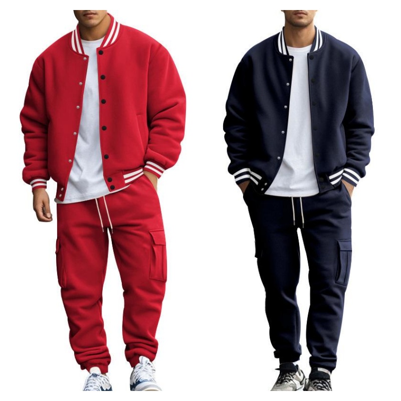 Survêtement décontracté assorti pour hommes, veste de baseball à rayures côtelées, manches longues, vêtements d'extérieur, cordon de serrage à la