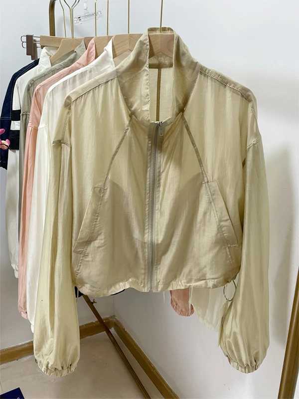 Women's Jackets Elegant Casual Loose Long Sleeve Women's Summer Sun Protection Jacket Stand Collar Short Outerwear Fashionable Commute Sty