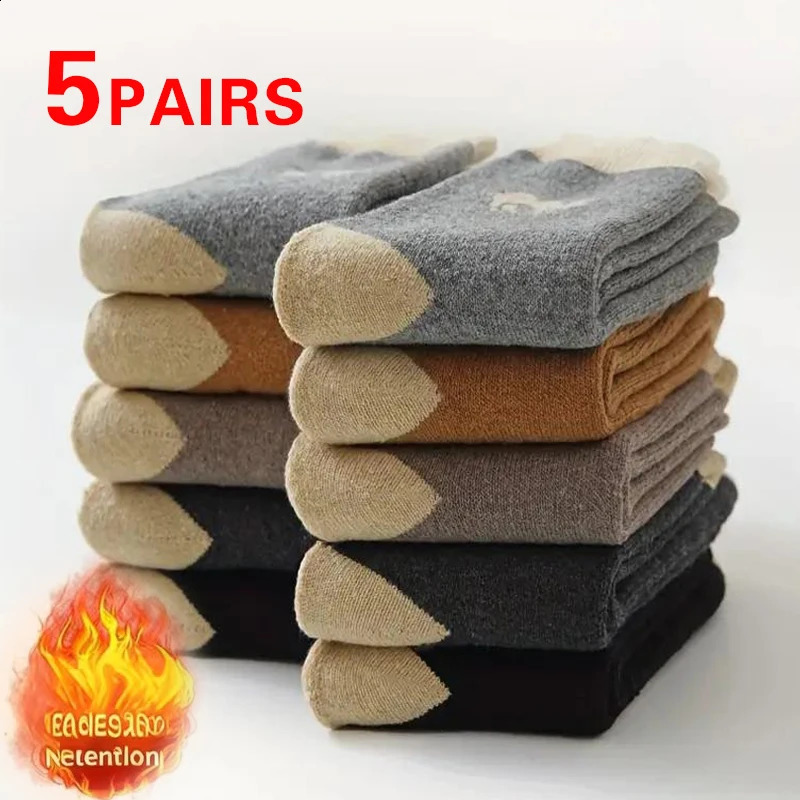 5 Pairs High Quality Winter Socks Mens Womens Outdoor Cold Resistant Warm Thick Snow Boots Long Socks Man Gift Sox 3744 260921