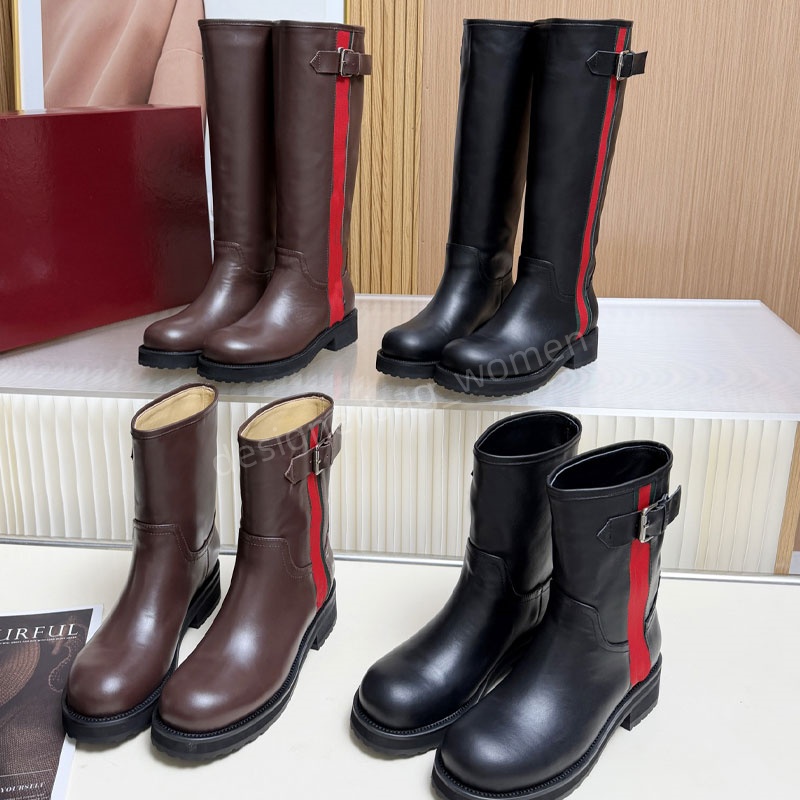 Martin Boots Designer Women knee boot thick sole Classic Colored cowhide chunky heels short boots fashion knight boots round toe Autumn winter boot