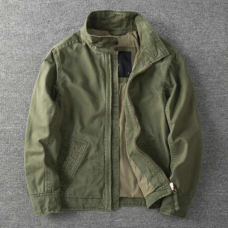 Autumn and Winter American Retro Woven Cargo Jacket Men's Trendy 100% Cotton Washed Stand Collar Slim Tough Guy Casual Coat260921
