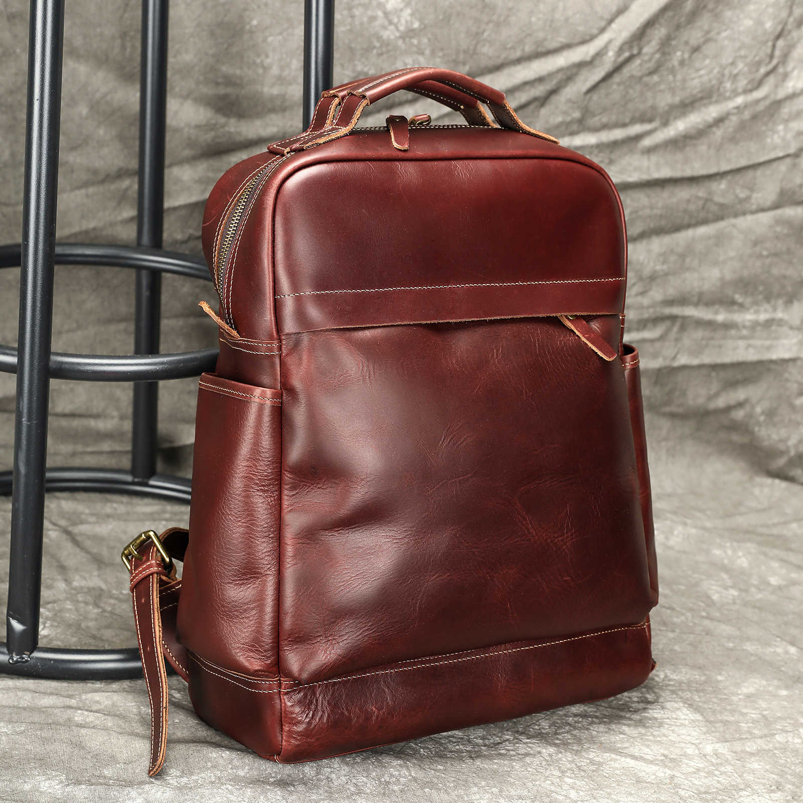 Men's Backpack Style Malunte Leather Backpack First Layer Cowhide Large Capacity Backpack 16 Inch Computer Bag Business Men's Backpack H26