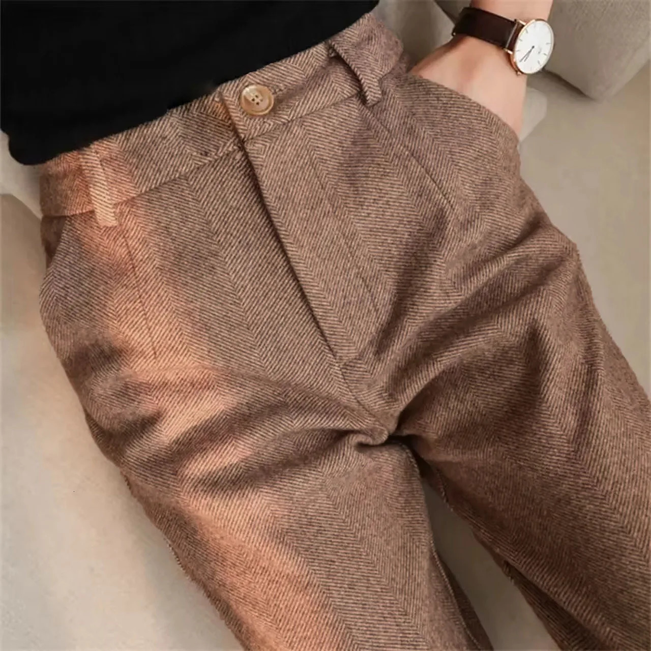 Fashion Woolen Pants Mens Harem Pencil 2026 Autumn Winter High Waisted Casual Suit Office Men Trousers 260922