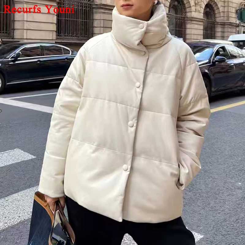 Down Women Leather Jacket 2025 Winter Female Thicked Warm Stand Collar Casual Goose Down White Ourwears Doudoune Femme C260921