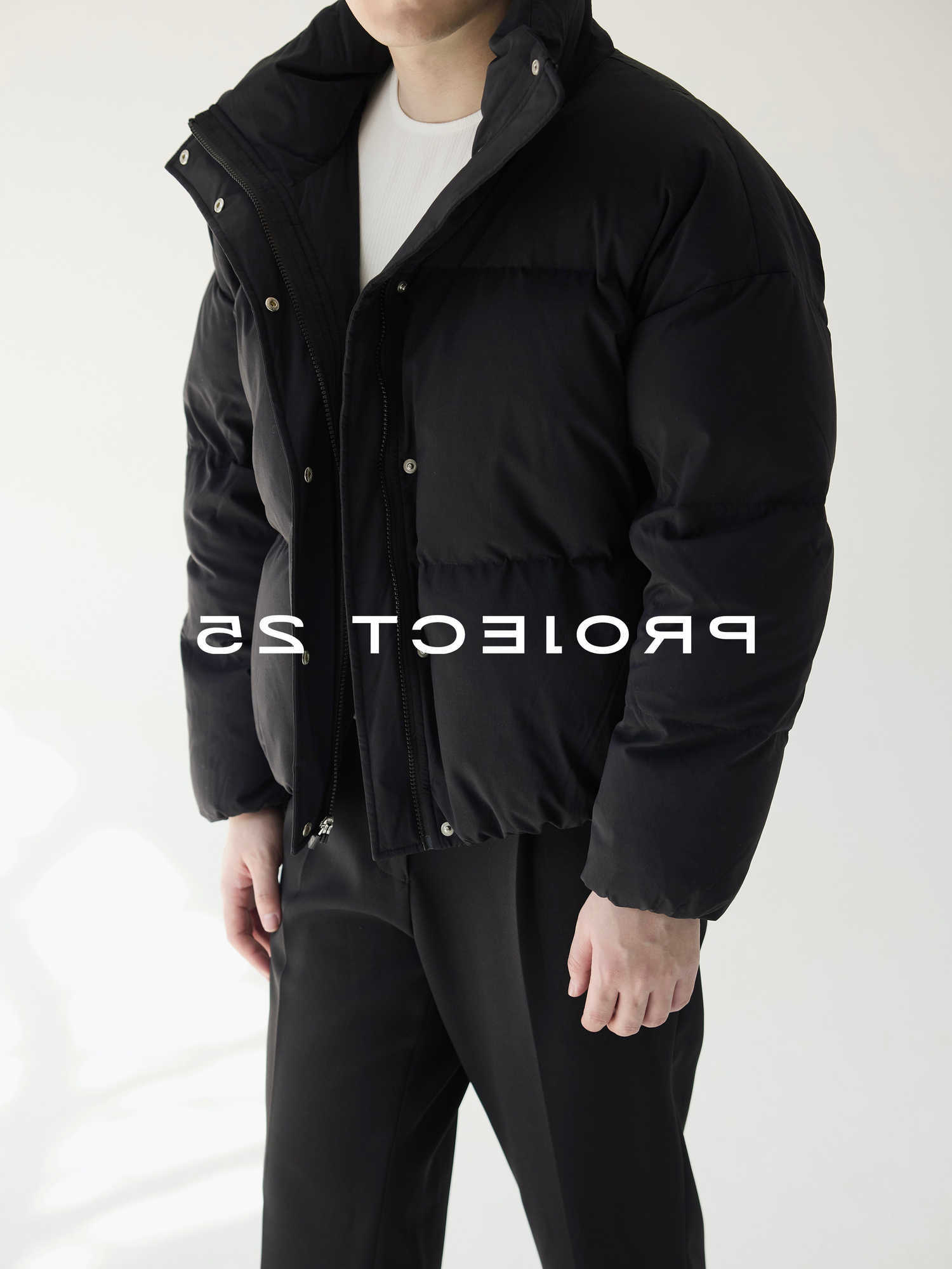 25 Men's PROJECT Down Parkas New Men's 90% White Duck Down Short Down Jacket 3-Proof Nylon Textured High Neck Loose Warm Outerwear C260922