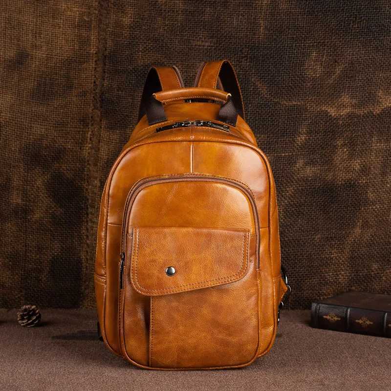 2026 Johnature Backpack New Style Men Mini Backpack Genuine Leather Multifunctional Bag First Layer Cowhide Handmade Male Chest Bags H2609221