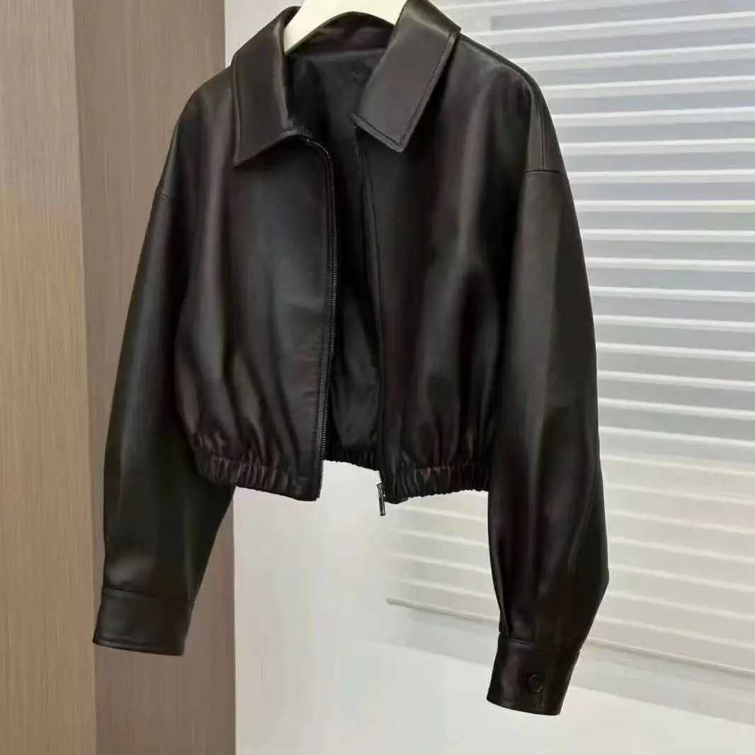 Pu Women Faux Leather Coats Solid Short Jackets Zipper Turn Down Collar Long Sleeves Loose Casual Streetwear 2025 Spring Autumn C260921