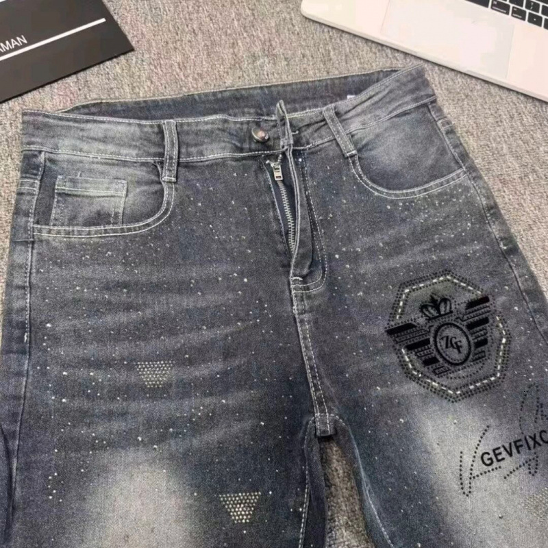 Mens Designer Jeans Italian Luxury High-end Fashion Outdoor Casual Pants Business Wear Winter Series Rhinestone Decoration Loose Straight Leg Wide L