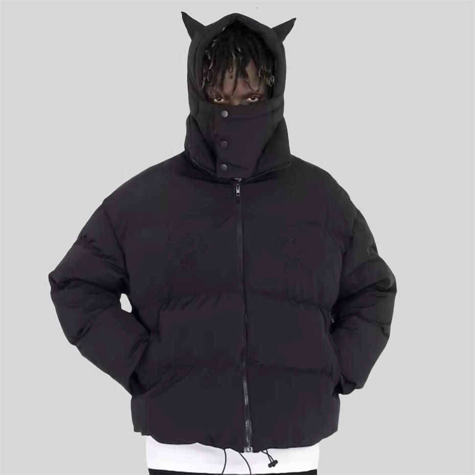 Masked Men's Spider Down Parkas Parka Men Evil Horn Padded Jacket Coat Men Retro Oversized Hip Hop Streetwear Zip Up Winter Thick Hooded Jacket