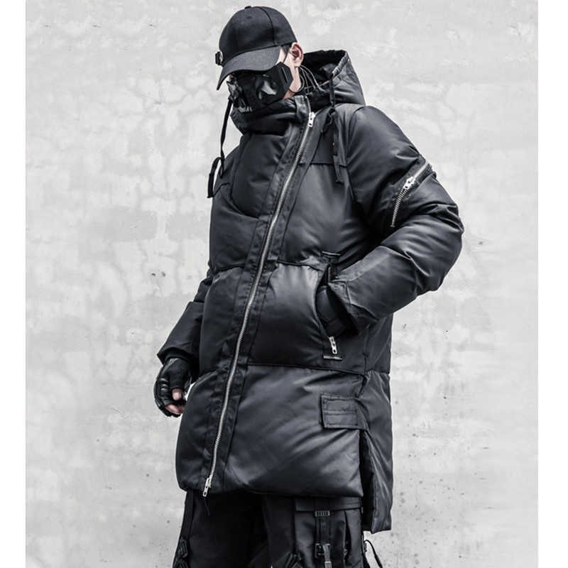 Multi Men's Down Zippers Parkas Pockets Techwear Style Winter Jacket Long Coat Men Hip Hop Punk Cotton Padded Jackets Parkas C260922