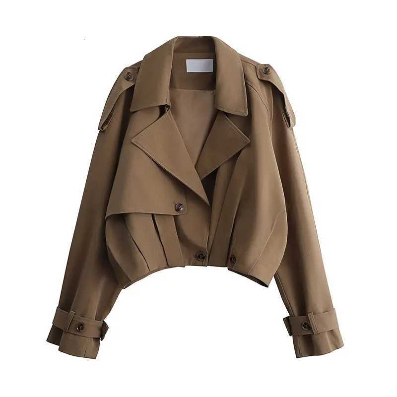Women's Jackets Fashion Women Short Trench Coat Stylish Solid Color Lapel Jacket Spring Autumn Chic Female Cropped Outerwear C260921