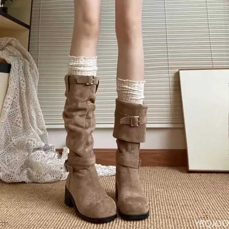 Designer boots stacked Boots Vintage western cowboy boots summer new high boot spring autumn Elegant minimalist Round Head long boots J260922