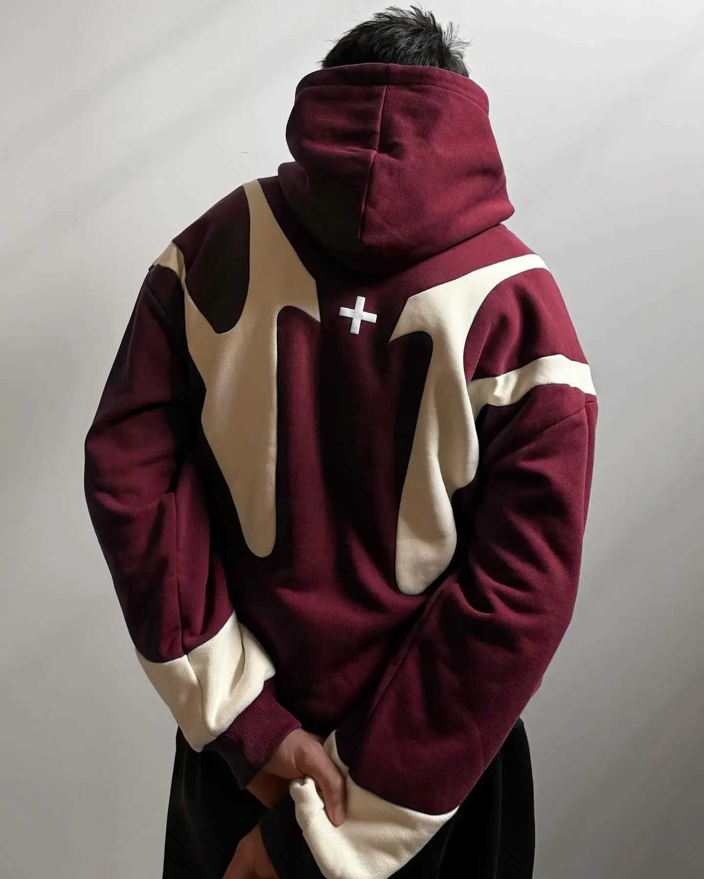 Men's Hoodies Sweatshirts Y2k Vintage Gothic Geometric Pattern Patchwork Zipper Hoodie Men Casual Sportswear Retro Oversized Loose Hoodie Warm