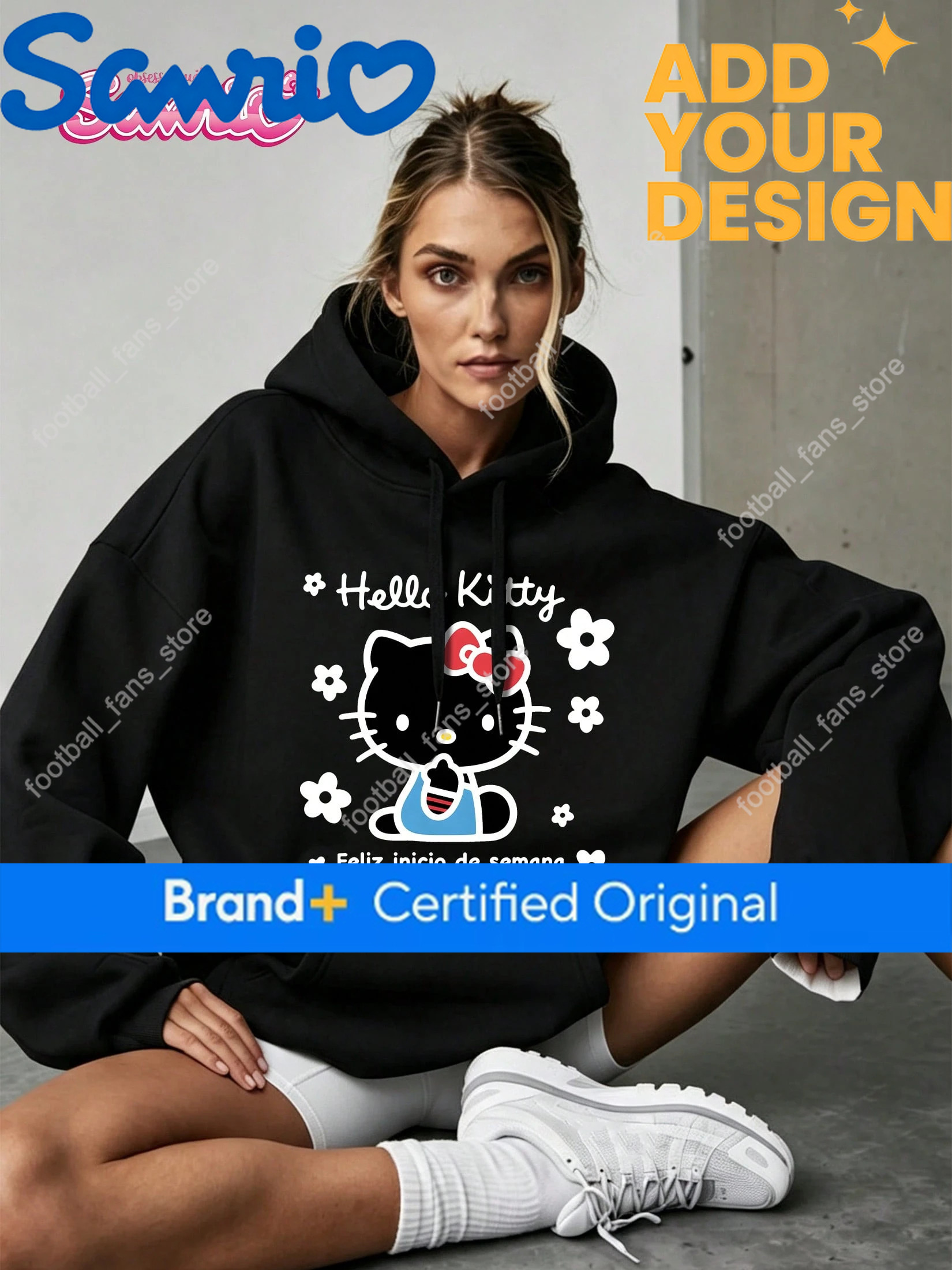 2026 Hello Kitty Flower Pattern Chest Printed Sanrio Casual Hoodie for Men and Women Y2k Ins 46