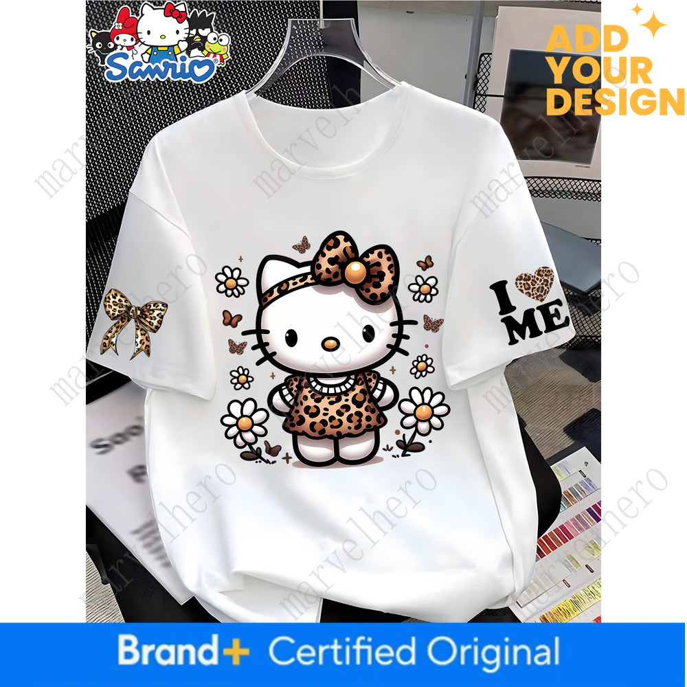 New Women S T Shirt Hello Kitty Leopard Print Cute Cartoon Pattern Loose Round Neck Short Sleeved Top Spring Summer And Autumn