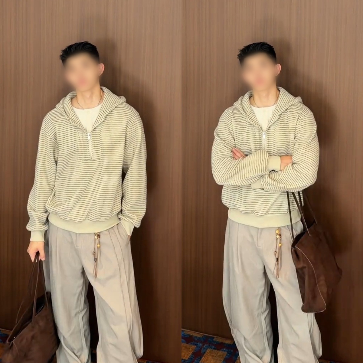 Luxurious Designer Spring-autumn New Style Loose Casual Simple Design Double-piece Versatile Men's Long-sleeved Half-rail Chain Pattern Korean-