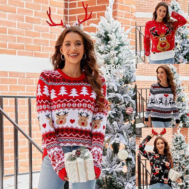 Jacquard casual pullover Christmas sweater Women's lazy autumn and winter knitted sweater T260922