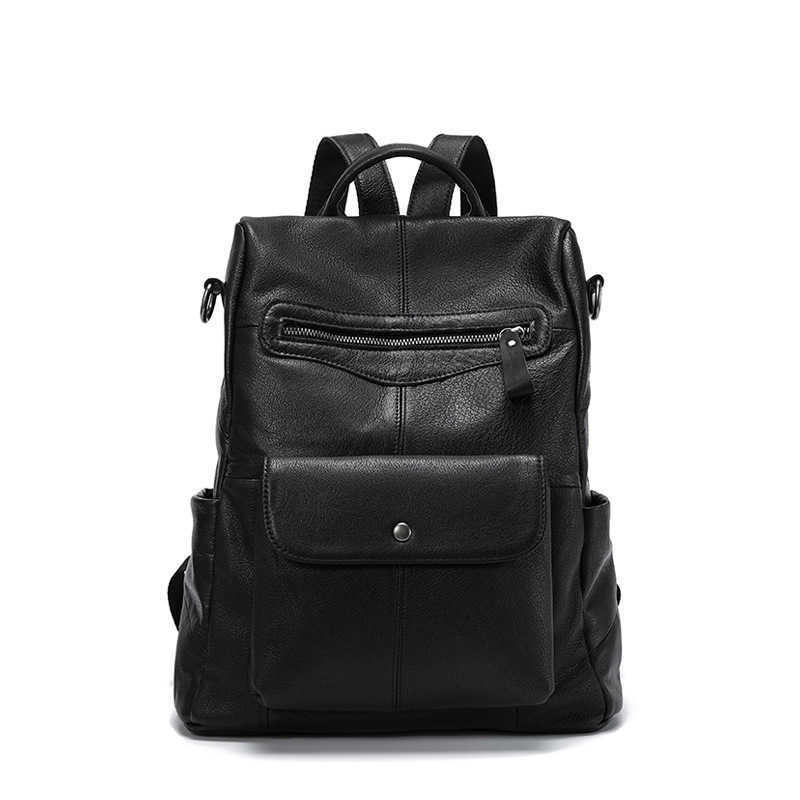 Zaino in pelle Stile genuino Zaino nero Borse a tracolla in vera pelle di mucca casual per donna Borsa da viaggio in pelle di vacchetta da donna di