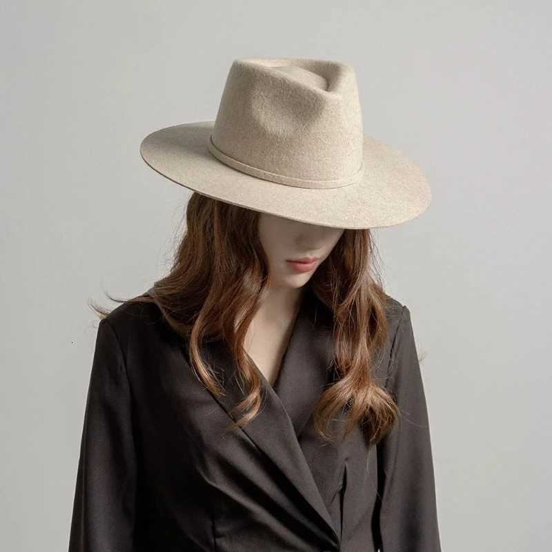 Bucket Wide Brim Hats Hats Autumn Winter French Style Pure Wool Fedora Hat with Belt Men Women Vintage Jazz Felt Cap Big Brim Stylish Casual Warm Dr