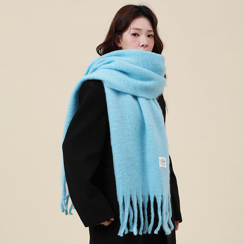 Wool simple solid-color scarf, Iceland Blue, 2026 new autumn/winter collection, warm versatile, with a chic European and American style, oversized s