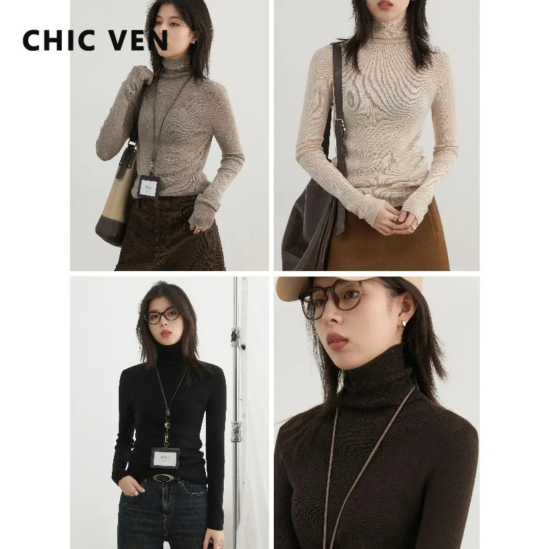 CHIC VEN Women's Sweaters Turtleneck Solid Long Sleeves Knitted Bottom Shirt Slim Jumpers Female Pullovers Autumn Winter 2026 260921