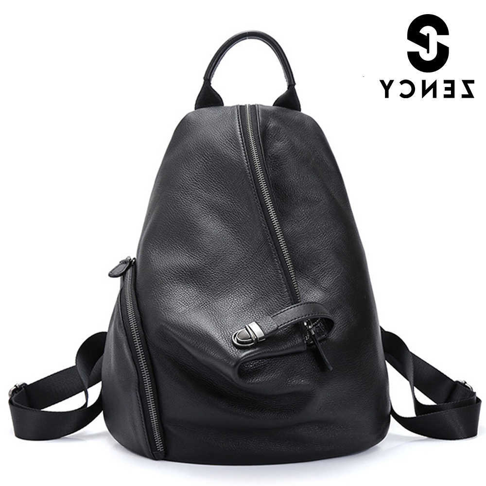 Style Zency 100% Genuine Backpack Leather Casual Backpack For Women Classic Black Student's Schoolbag Vintage Lady Knapsack High Quality Travel