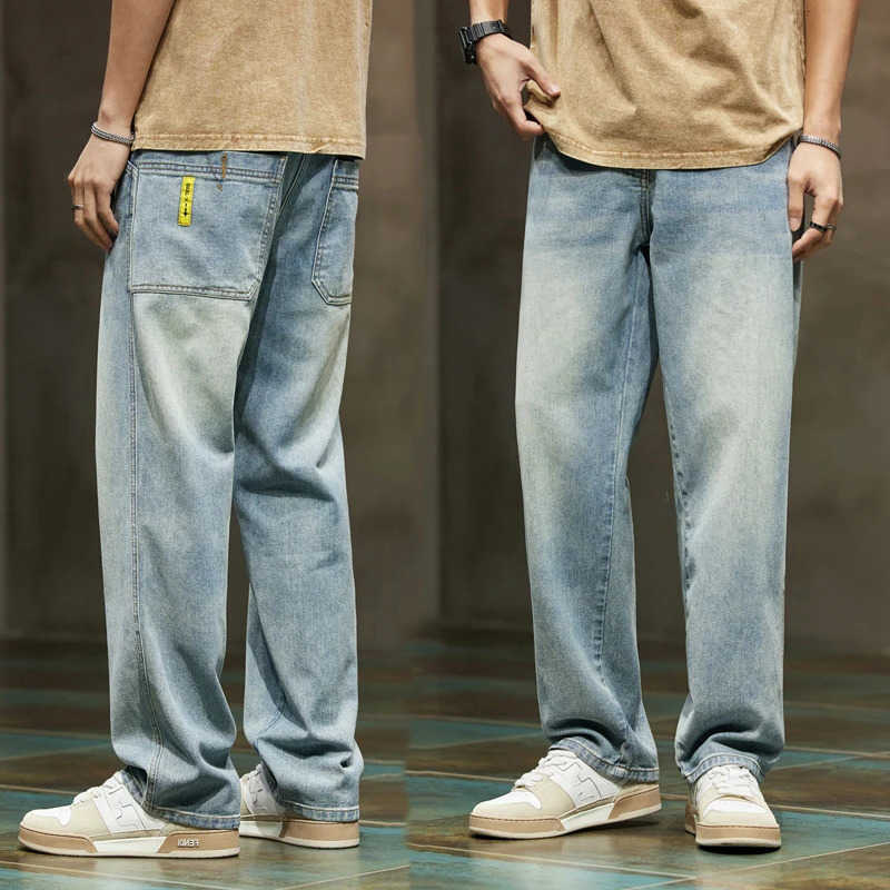 Jeans 2024 Men's Autumn New Solid Color Jeans Men's Four Seasons Loose Versatile Straight Pants Korean Style Trendy Workwear Long Pants T2