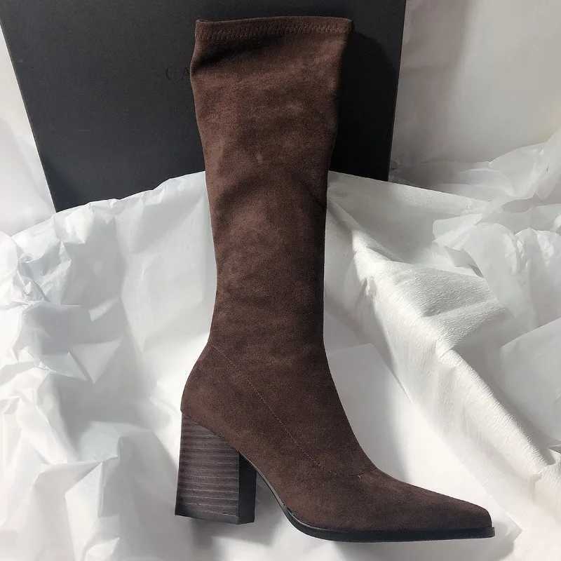 Designer Long Tube Side Boots Zipper French Slimming Retro Pointed-toe High-heeled Boot for Women in 2026 Autumn-winter Season J260922