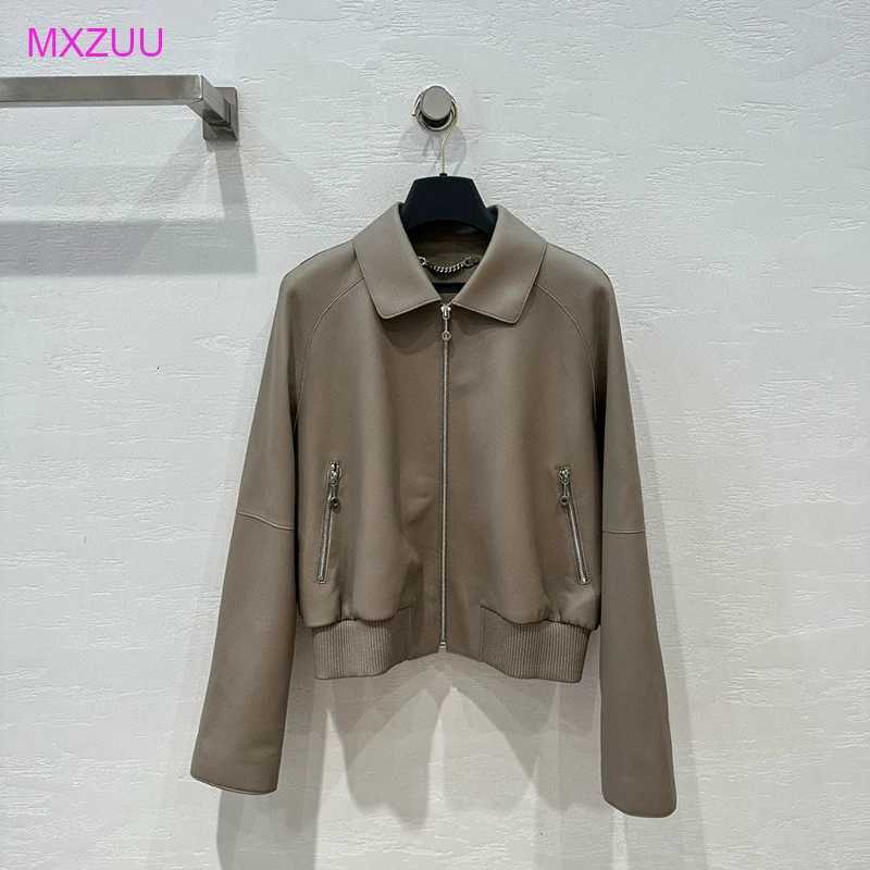 Leather Jacket Natural Spring Autumn Women Sheepskin Litchi Stria Small Lapel Zipper Short Loose Casual Coat Echtes Leder Jacke C260921