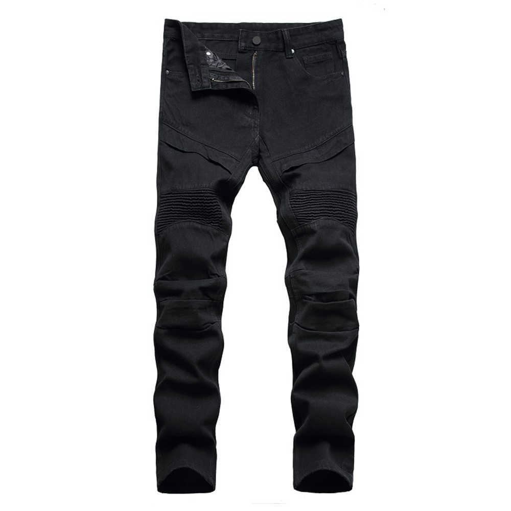 Jeans da uomo Jeans da motociclista Pantaloni in denim a pieghe bianchi neri Pantaloni classici dritti slim taglie forti T260922