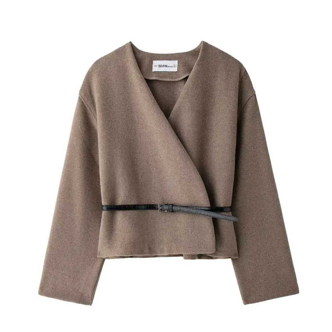 Women's Jackets Women's Outerwear 2024 New Fashion With Belt Soft Top Elegant Chic Autumn/Winter Coat C260921