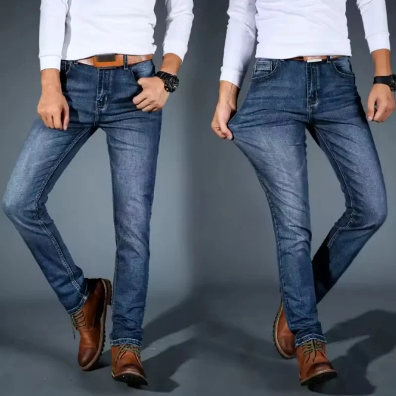2025 Business Men's Jeans Casual Straight Stretch Fashion Classic Blue Black Work Denim Pant Trousers Male Clothing 260922