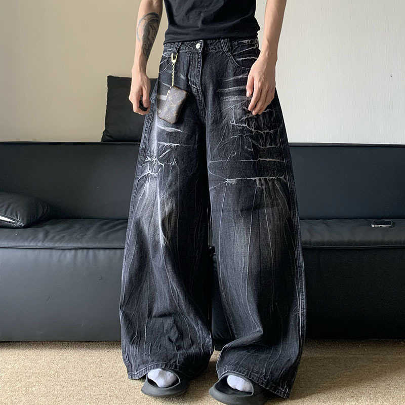 Jeans Autumn Men's Winter Korean Vintage Jeans Lightning Pattern Design Men'S Loose Straight Leg Pants Casual Fashion Black Pants T260922