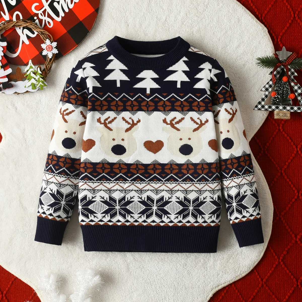 Boy's Christmas Tree Elk Pullover Cartoon Sweater Hoodie Spring Autumn Winter C260921