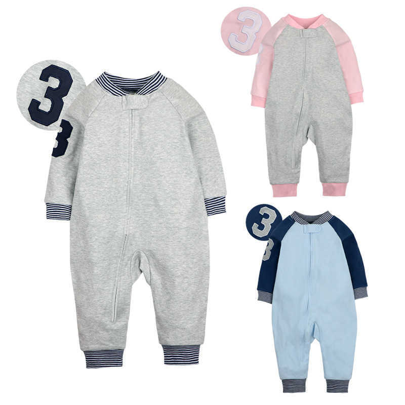 Spring and Autumn New Collection Pure Cotton Rompers for Infants Toddlers Unisex LongSleeved with Zipper Newborn Onesies Q260919
