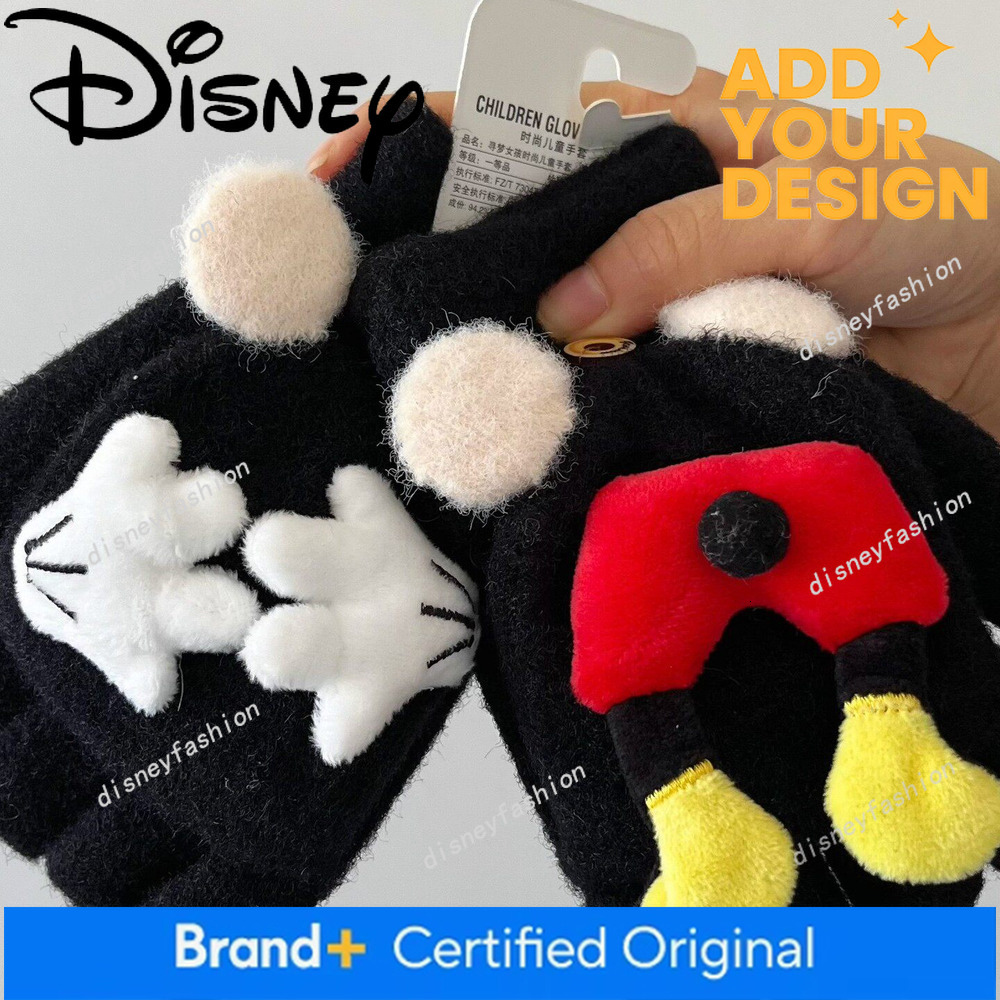 Men's Women's Mickey Mouse 3D Doll Half-Finger Dual-Use Convertible Fingerless Warm Gloves, Autumn and Winter Long Plush Style 4e