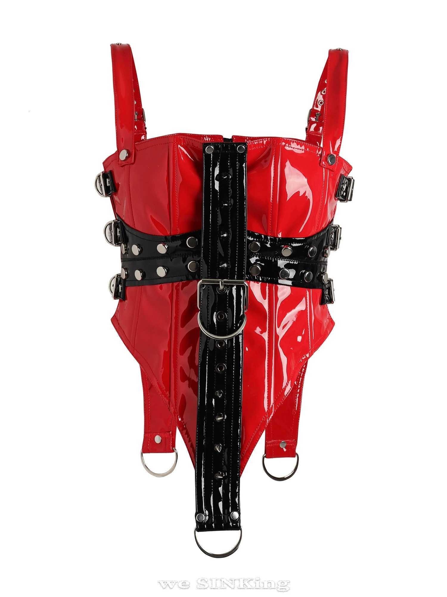 Red Lautaro Cool and Black Patchwork Patent Leather Y2K Tank Tops 2000s Women Luxury Designer Gothic Woman Clothing Streetwear C260921