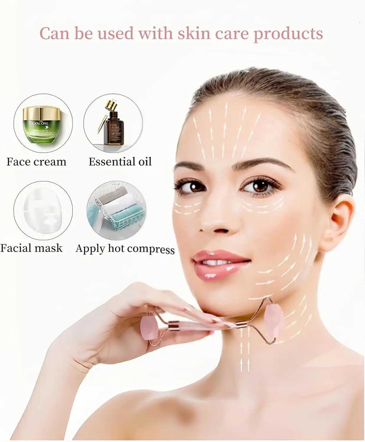 Massager New Anti Aging Face Natural Jade Stone Massage Set Gua Sha Scraper Rose Quartz Jade Face Roller Double-ended Face and Neck Massager N260921