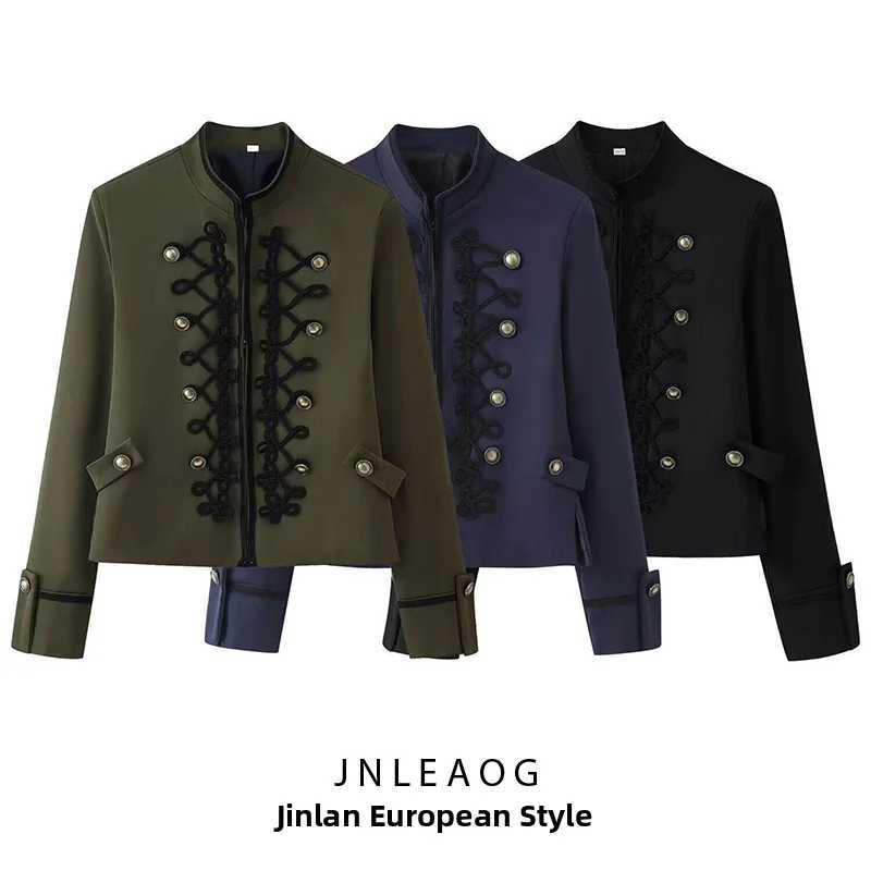 Women's Jackets JNLEAOG Summer New Women's Fashionable Versatile Shoulder Pad Rope Knot Suit Jacket Standard Style Long Sleeve Polyester C