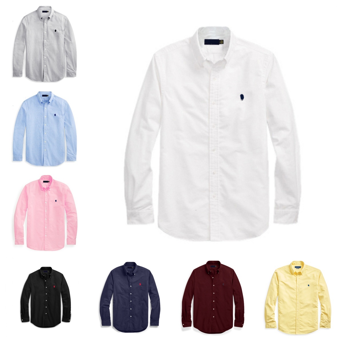 Cross-border foreign trade Paul classic pony logo embroidered Oxford fabric solid color men's pure cotton long-sleeve shirt jacket top a3