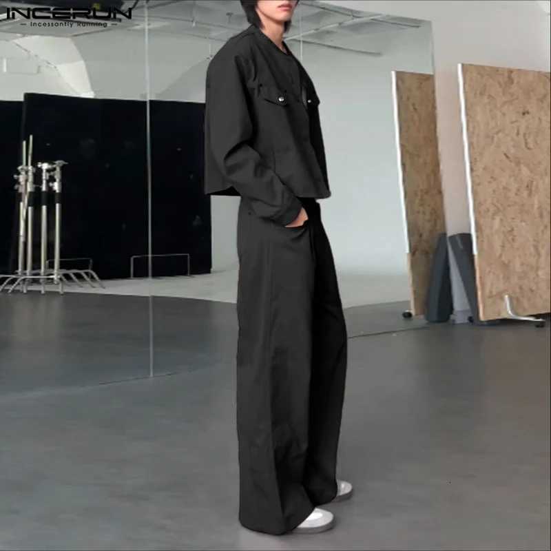 Sets Men Men's Tracksuits Solid Color O-neck Long SLeeve Shirt Pants Two Pieces Sets Streetwear Loose Korean Style Fashion Men's Suits J26